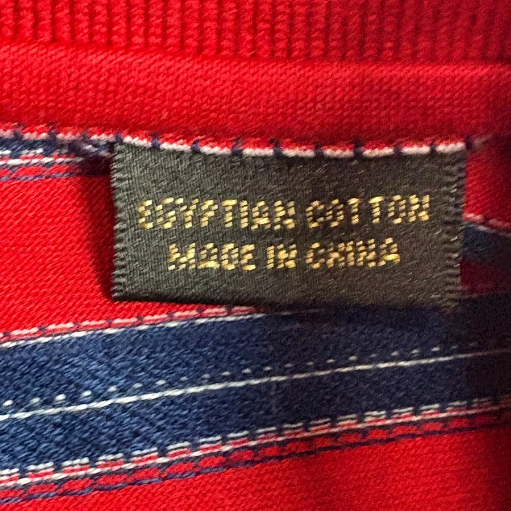 Bugatchi Uomo Men L. Red Blue Striped Polo Shirt 100% Mercerized Egyptian Cotton